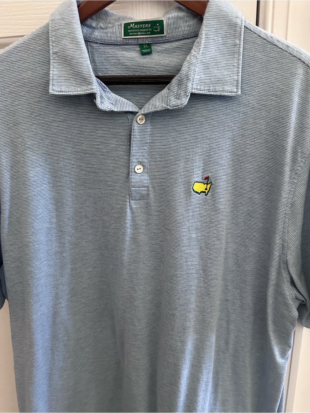 Masters Tournament x Peter Millar Blue Striped Golf Pima Cotton Silk Polo Shirt
